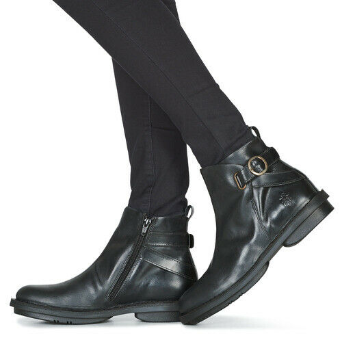 Fly London Fico Black Leather Zip Ankle Boot Made In Portugal