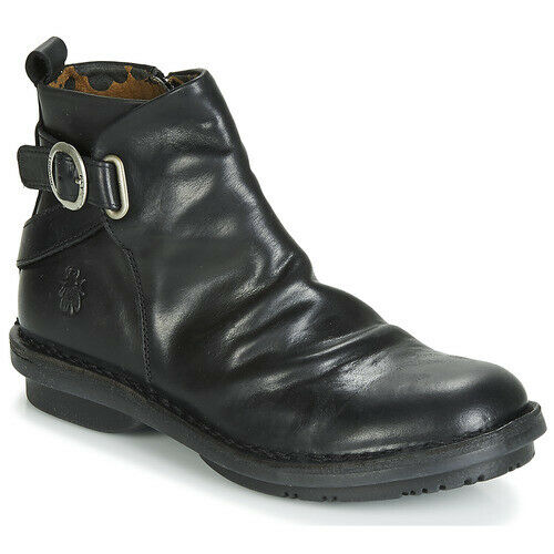 Fly London Fico Black Leather Zip Ankle Boot Made In Portugal