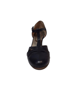 Progetto U041 Tangeri Nott Blue Perforated Leather T-Bar Court Shoe Made In Italy