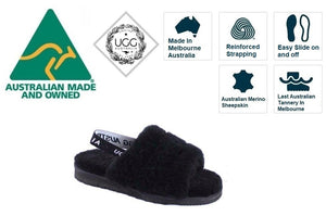 Ugg Australia Black Bella Slide Sheepskin Open Toe Made In Australia