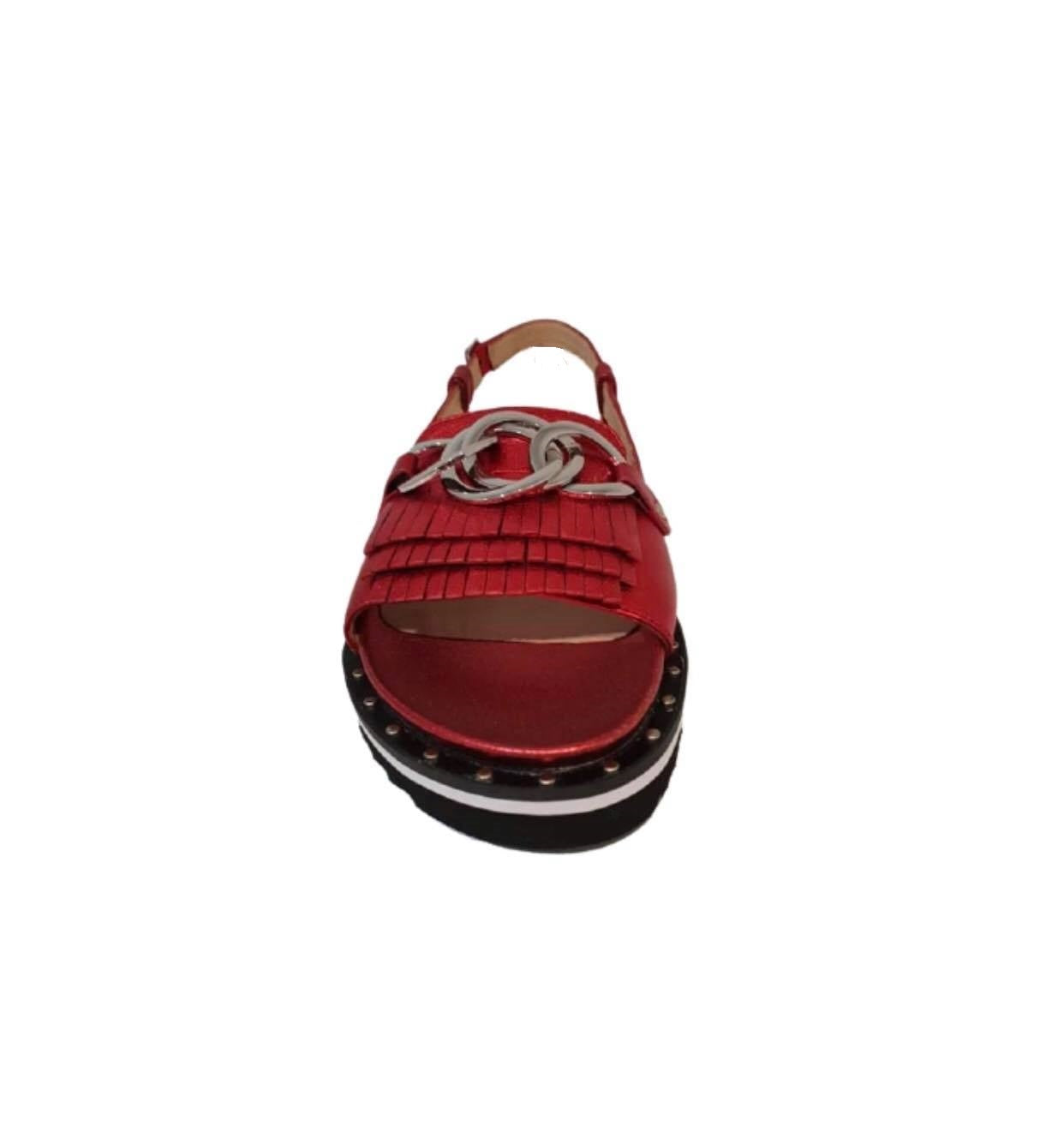 Bruno Premi KA113N Red Rosso Laminato Metallic Leather Tassel Sandal