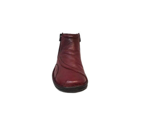 Cabello Comfort 5250-27 Burgundy Crinkle Double Zip Ankle Boot Made In Turkey