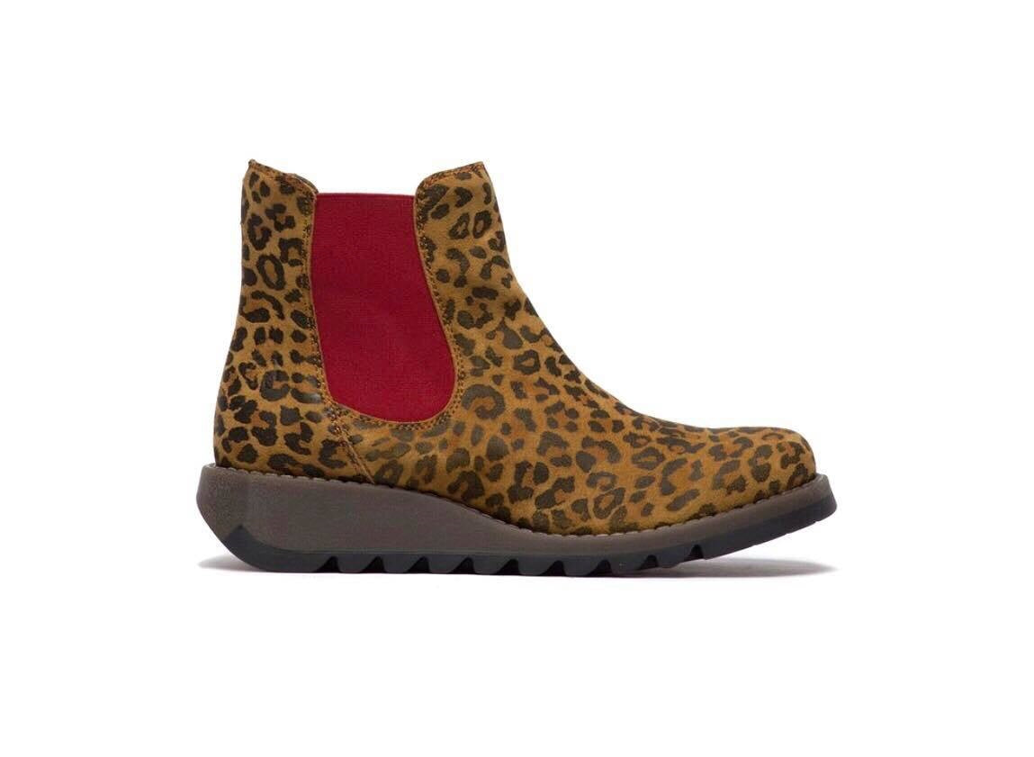 Fly London Salv Cheetah Tan Chelsea Ankle Boot Made In Portugal