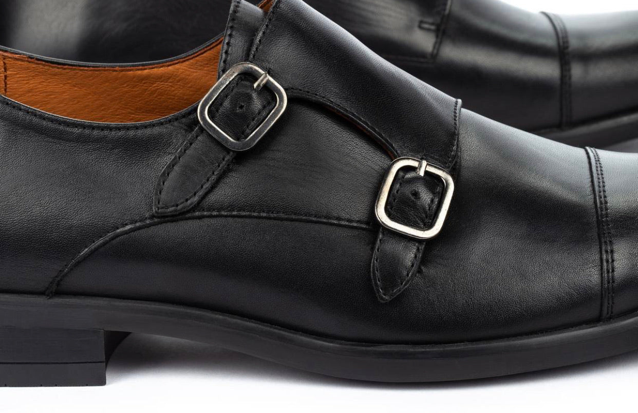 Pikolinos M7J-3148 Black Mens Double Buckle Monk Made In Spain