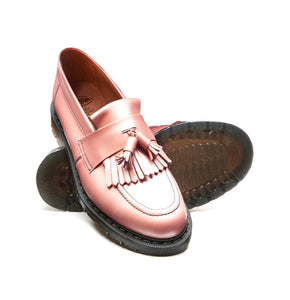 Solovair Iridescent Pink Hi-Shine Tassel Loafer Leather Shoe Made In England
