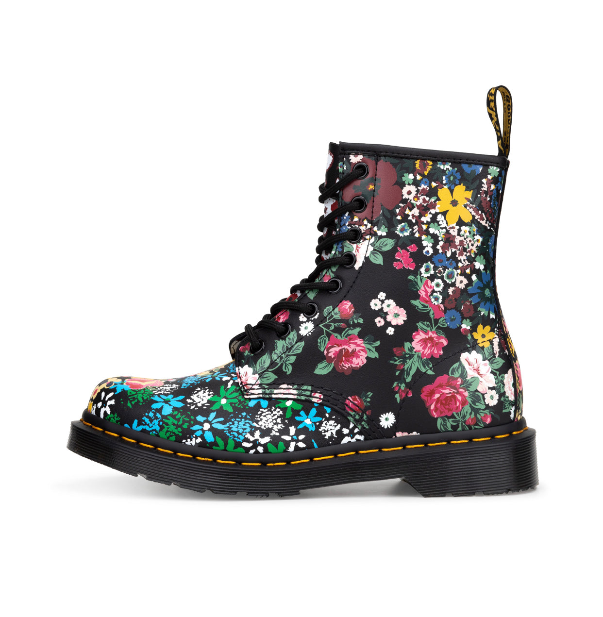 Dr. Martens 1460 Pascal White Black Floral Mash Up Backhand Ankle 8 Eyelet Boot