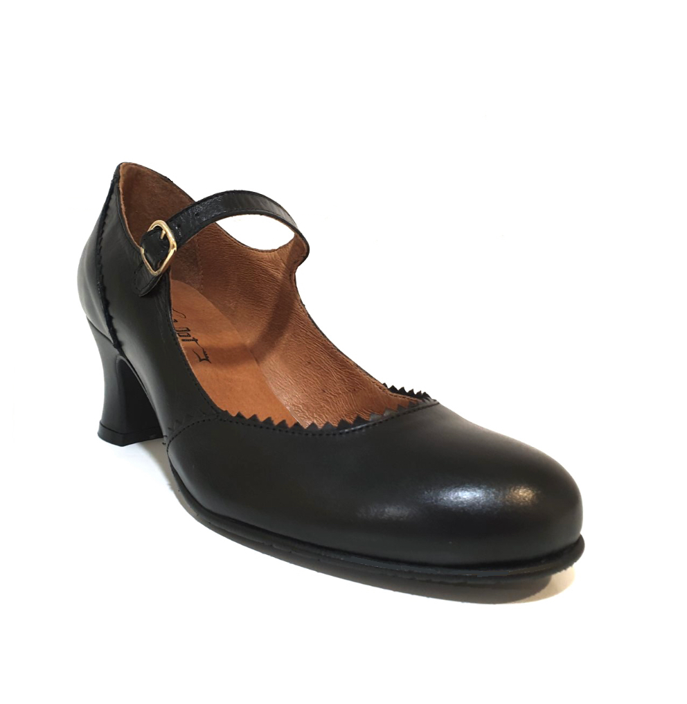 Rock n’ Dot 9397 Sharon All Black Leather Court Shoe Made In Portugal