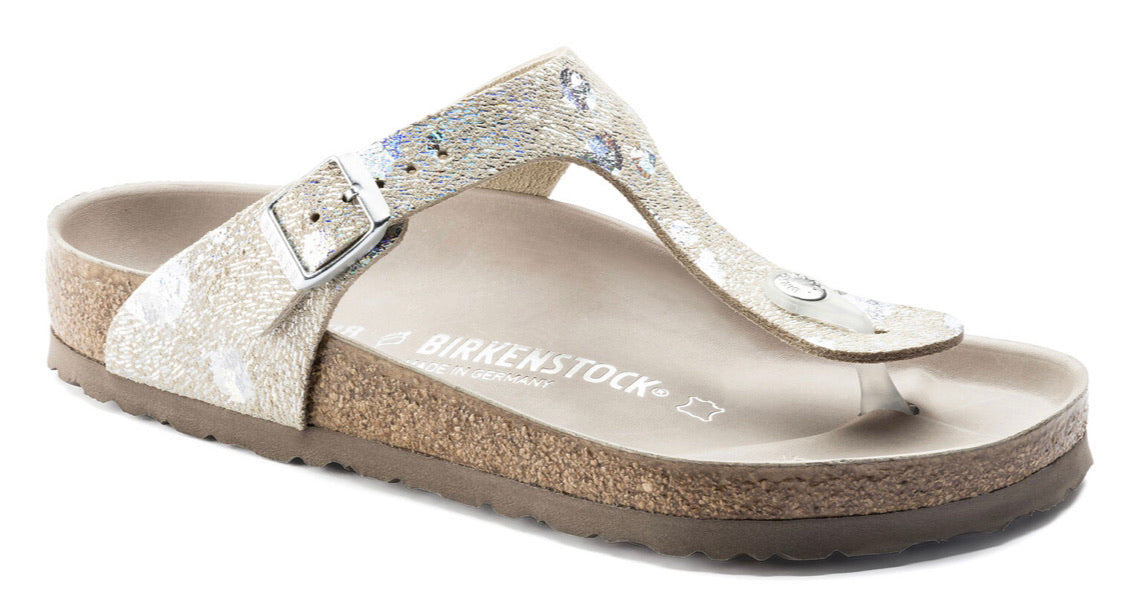 Birkenstock Gizeh Spotted Metallic Silver Leather Made In Germany
