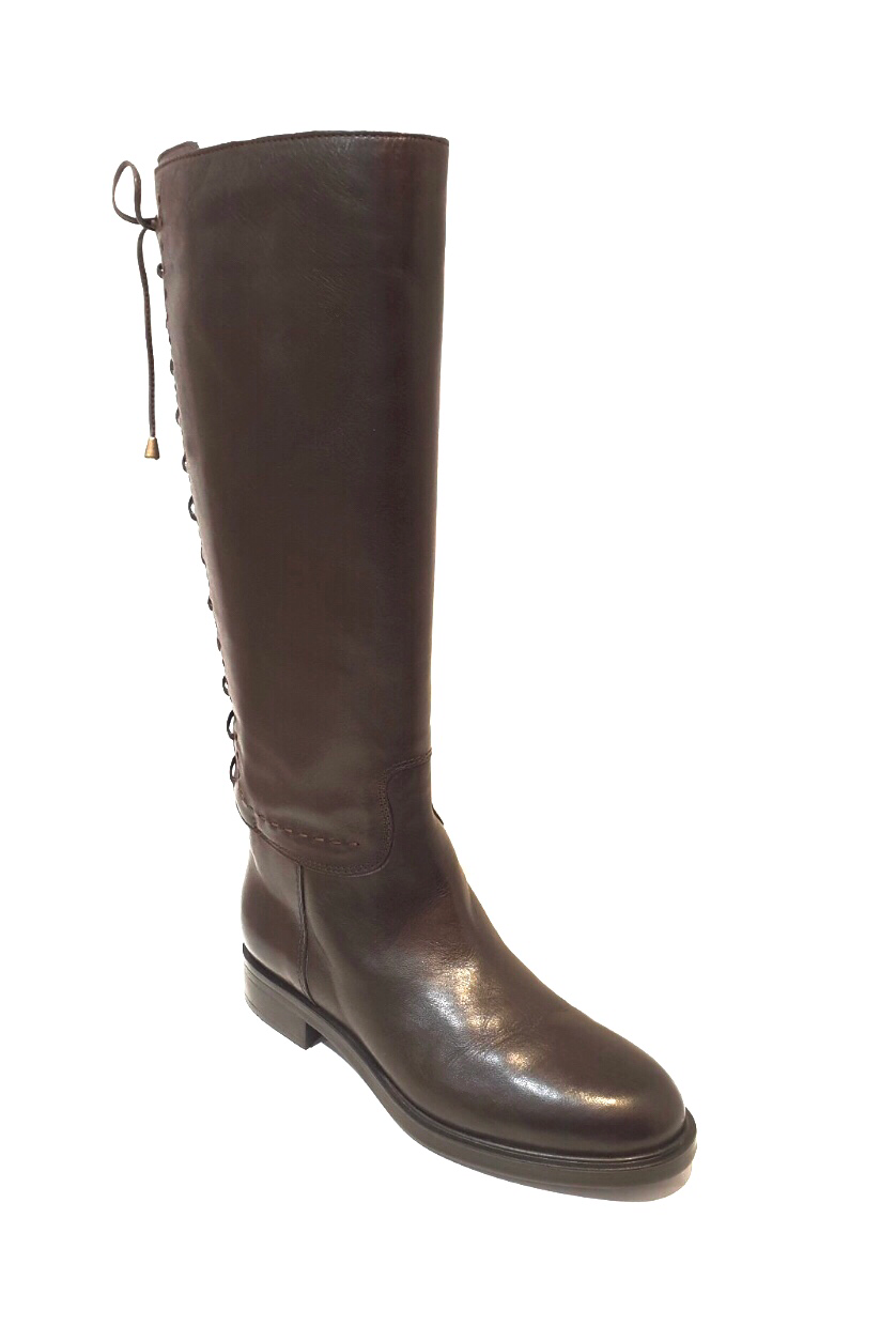 Progetto H024 Light T Moro Brown Knee High Back Lace Zip Boot Made In Italy