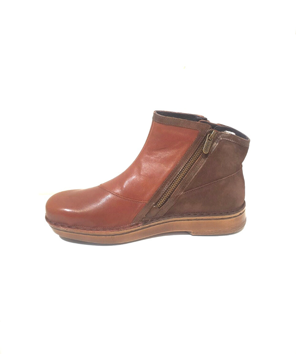 Naot Spello Chestnut Brown Leather Double Zip Ankle Boot Made In Israel