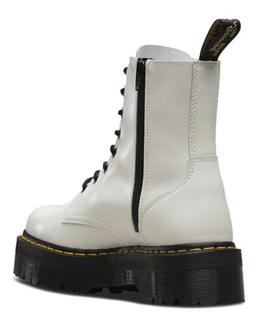 Dr. Martens Jadon White Smooth Zip Platform Ankle 8 Eyelet Boot
