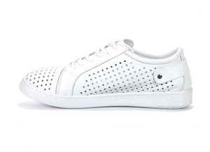 Cabello Comfort EG17 White Perforated 6 Eyelet Zip Shoe Made In Turkey