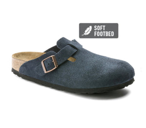 Birkenstock Boston Navy Suede Soft Footbed Made In Germany