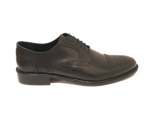 Brando Terzo Black Vitello Nero Cuoio Leather 6 Eyelet Semi Brogue Made In Italy