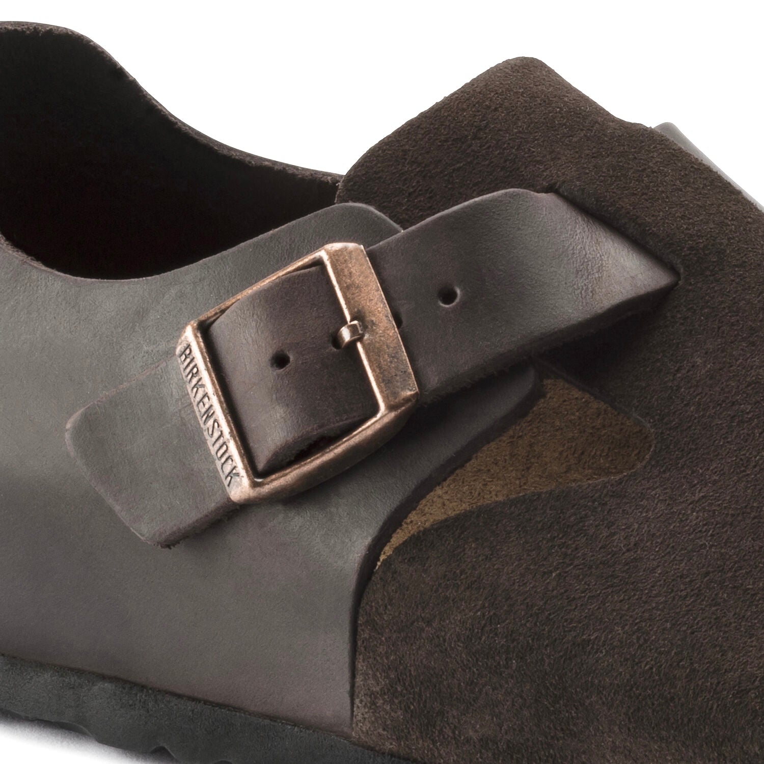 Birkenstock London Ebony Brown Oiled Leather Suede Leather Classic Footbed