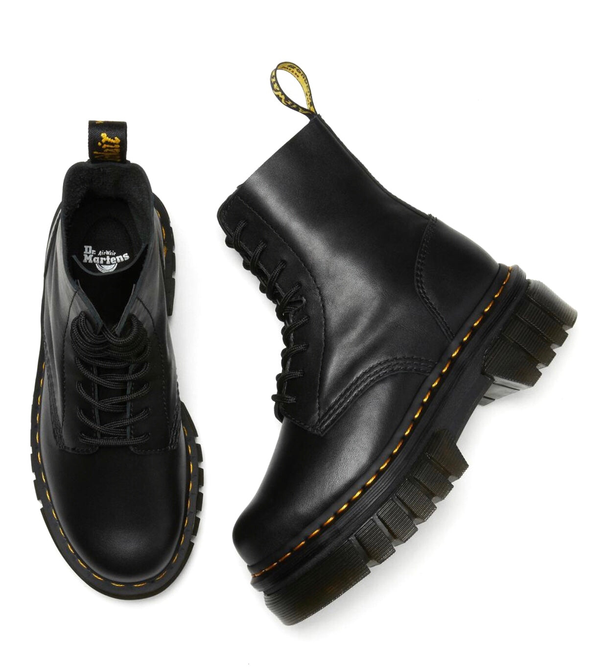 Dr. Martens Audrick Black Nappa Lux Platform Ankle 8 Eyelet Boot