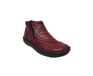 Cabello Comfort 5250-27 Burgundy Crinkle Double Zip Ankle Boot Made In Turkey