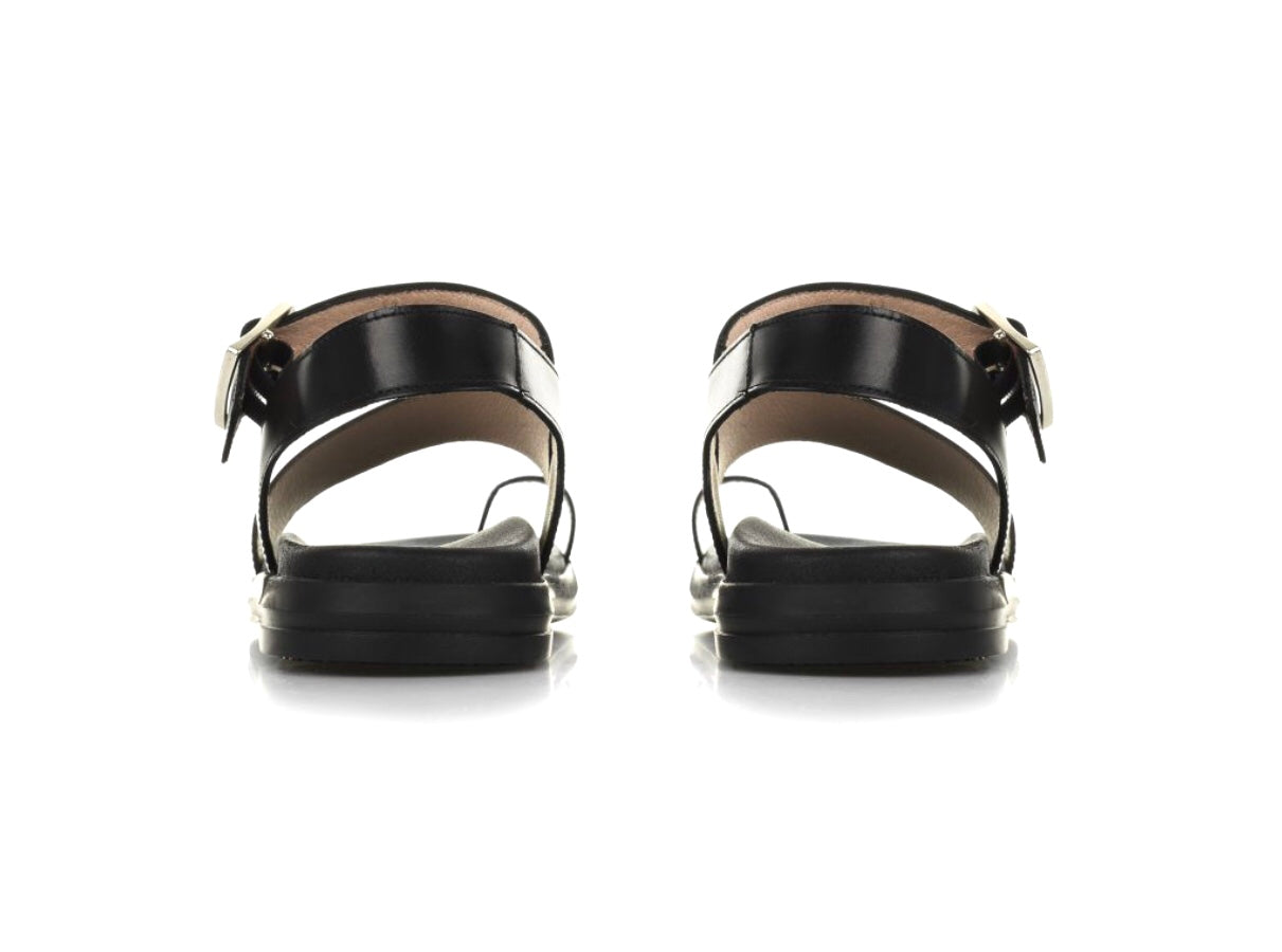 Wonders B-7413 Black Negro Pergamena Leather Toe Loop Sandals Made In Spain