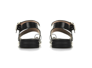 Wonders B-7413 Black Negro Pergamena Leather Toe Loop Sandals Made In Spain