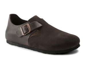 Birkenstock London Ebony Brown Oiled Leather Suede Leather Classic Footbed