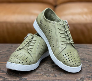 Cabello Comfort EG17 Pistachio Green Perforated 6 Eyelet Zip Shoe Made In Turkey