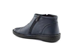 Cabello Comfort 5250-27 Navy Crinkle Double Zip Ankle Boot Made In Turkey