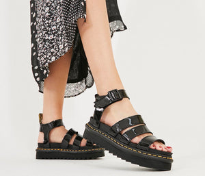 Dr. Martens Blaire Chunky Black Patent Sandal Buckle 3 Strap