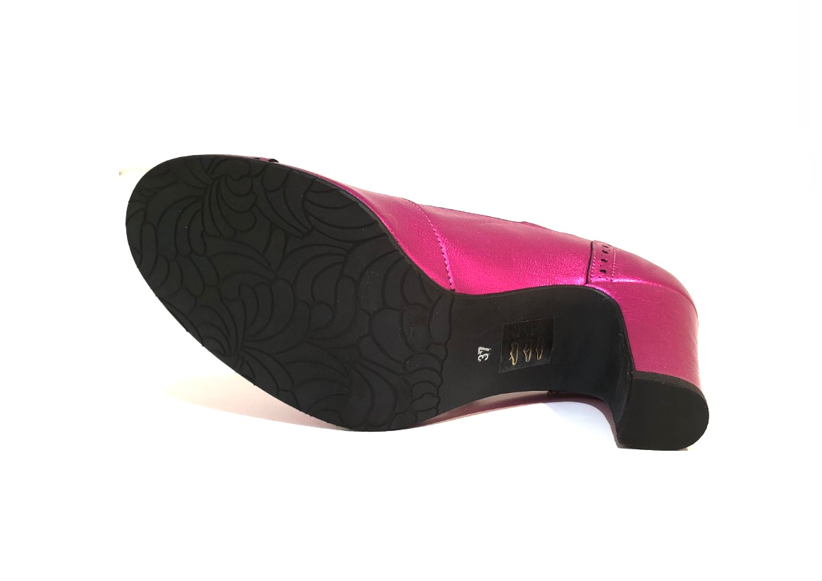 Rock n’ Dot 7165 Bettie Ketton Fuchsia Pink Leather T-Bar Court Shoe Made In Portugal