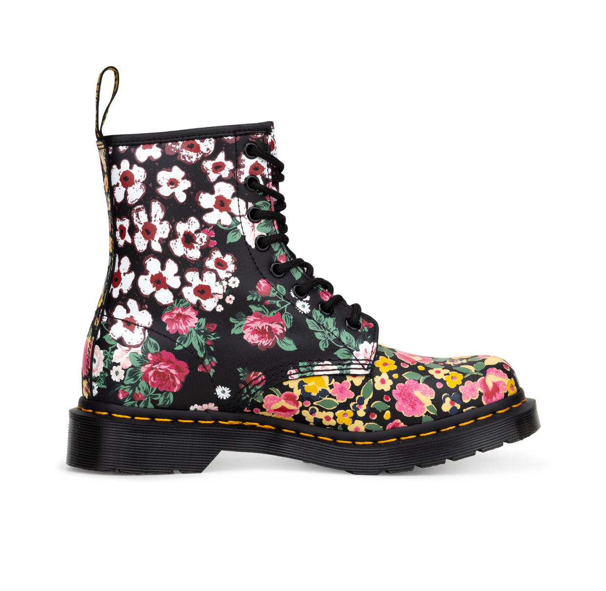 Dr. Martens 1460 Pascal White Black Floral Mash Up Backhand Ankle 8 Eyelet Boot
