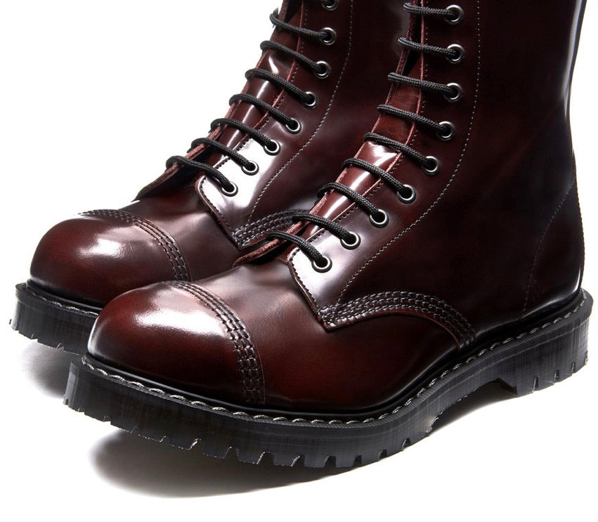 Solovair Burgundy Rub-Off Steel Toe 11 Eyelet Boot Made In England