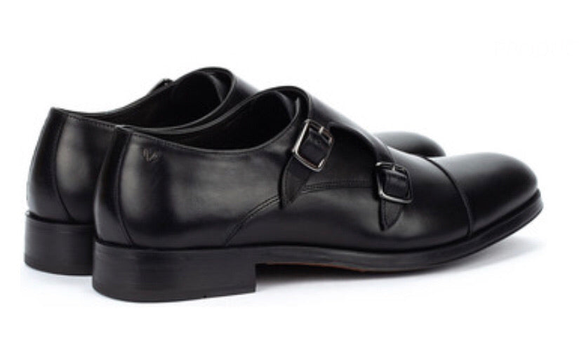 Martinelli 1492-2632PYM Black Empire Leather Monk Shoes Made In Spain