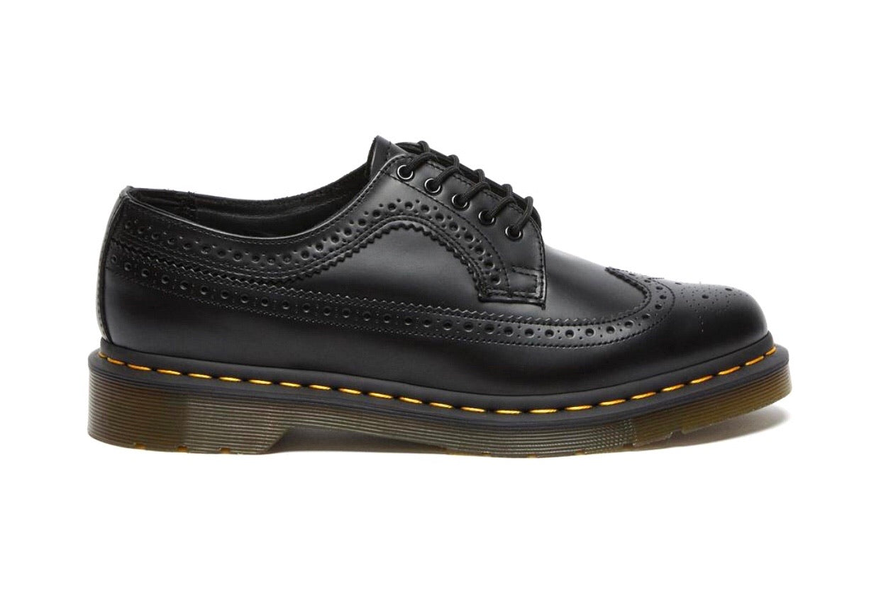 Dr. Martens 3989 Black Smooth Yellow Stitch Brogue 5 Eyelet Shoe