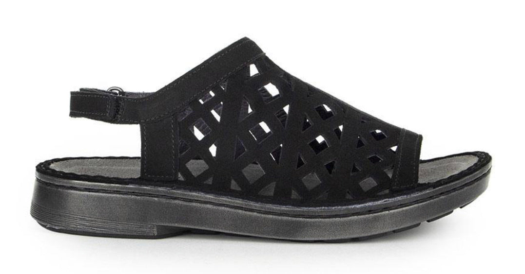 Naot Amadora Black Velvet Nubuk Leather Ladies Sandals Made In Israel