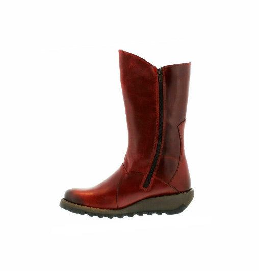 Fly London Mes 2 Red Mid Calf Zip Boots Made In Portugal