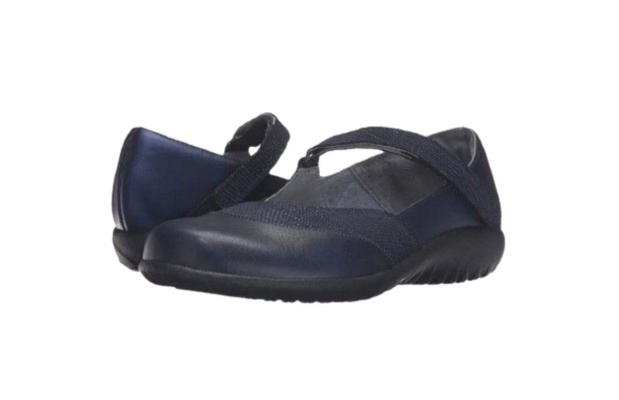 Naot Luga Navy Blue Leather Mary Jane Velcro Made In Israel