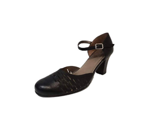 Progetto U042 Black Perforated Leather Court Shoe Made In Italy