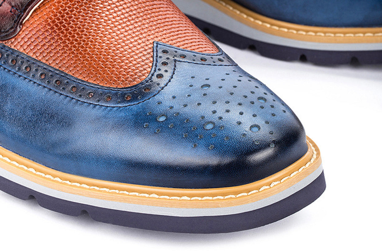 Pikolinos M7L-4227C1 Royal Blue Mens Brogue 4 Eyelet Lace Up Made In Spain