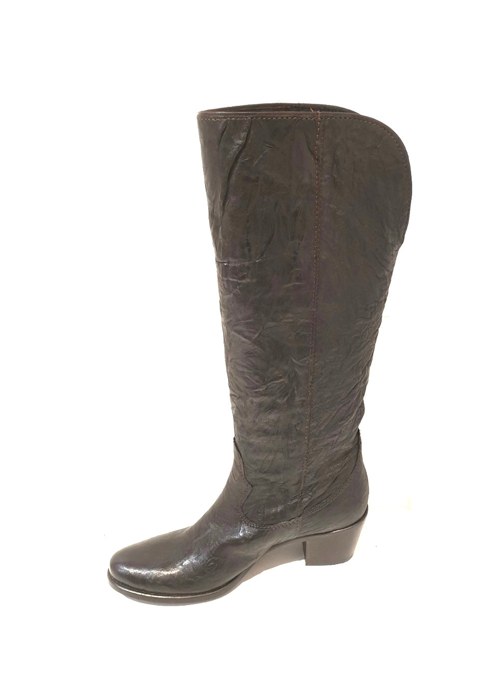 Progetto 9809 T Moro Lacro Dark Brown Crinkle Leather Knee High Boot Made In Italy