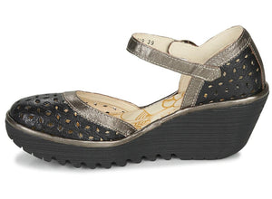 Fly London YVEN029FLY Black/Bronze Mous/Idra Women's Wedges Sandals Made In Portugal
