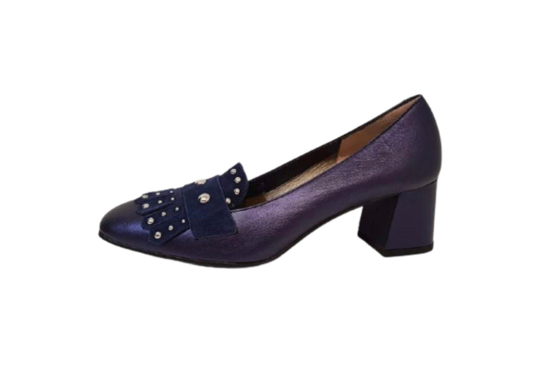 Progetto S176 Rock Cobalto Blue Leather Tassel Court Shoe Made In Italy