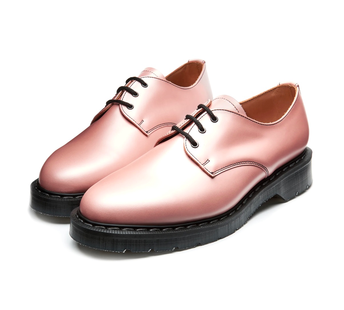 Solovair Iridescent Pink Hi-Shine 3 Eyelet Gibson Shoe Made In England