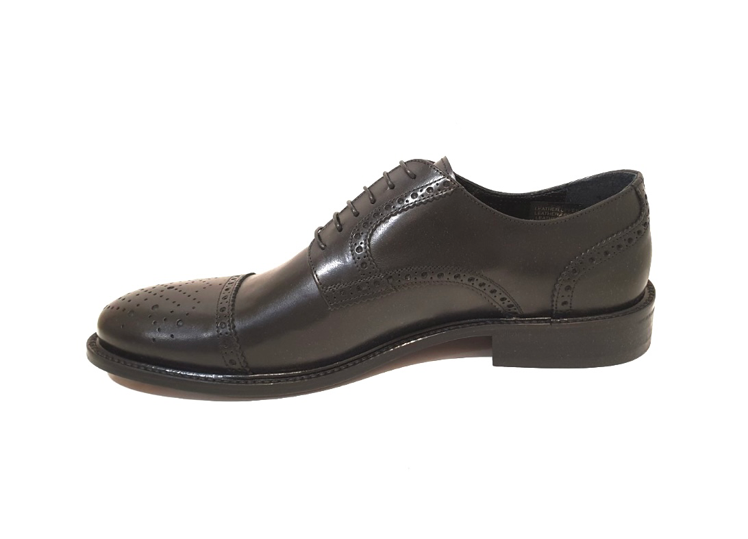 Brando Terzo Black Vitello Nero Cuoio Leather 6 Eyelet Semi Brogue Made In Italy