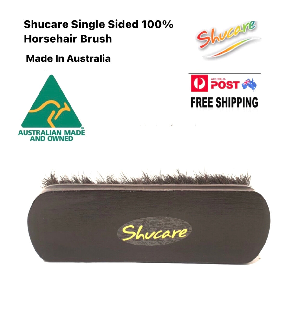 Shucare Single Sided 100% Horse Hair Brush 7.5 Inch Made In Australia