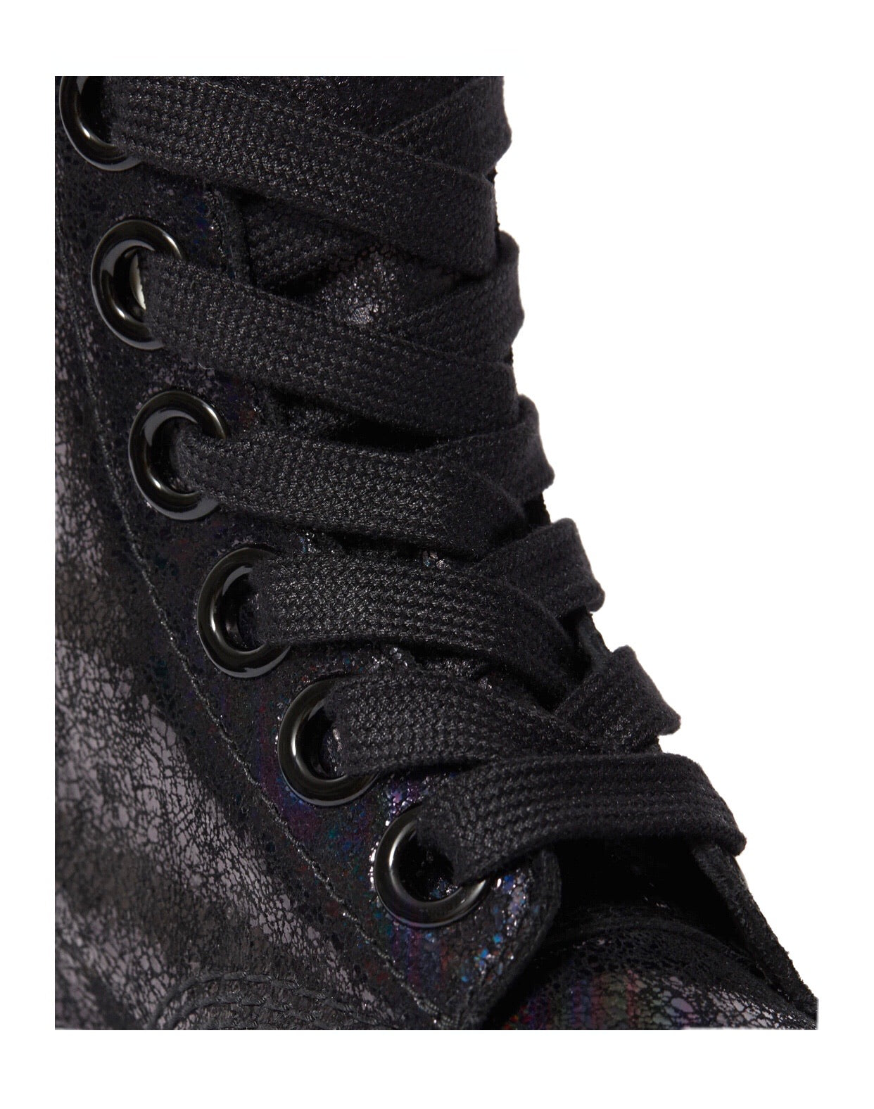 Dr. Martens Molly Black Iridescent Crackle Platform Ankle 6 Eyelet Boot