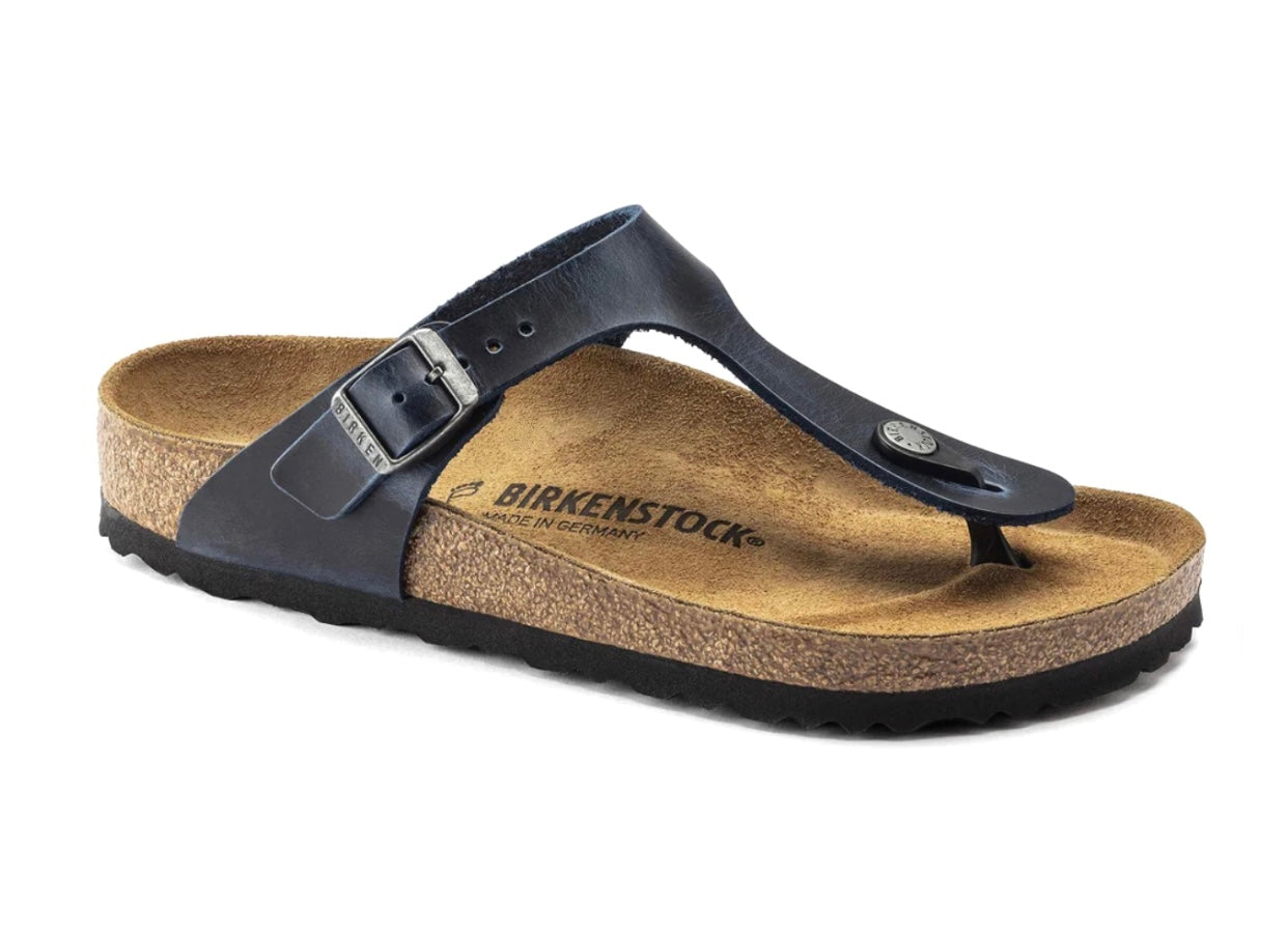 Birkenstock Gizeh Blue Oiled Leather Made In Germany