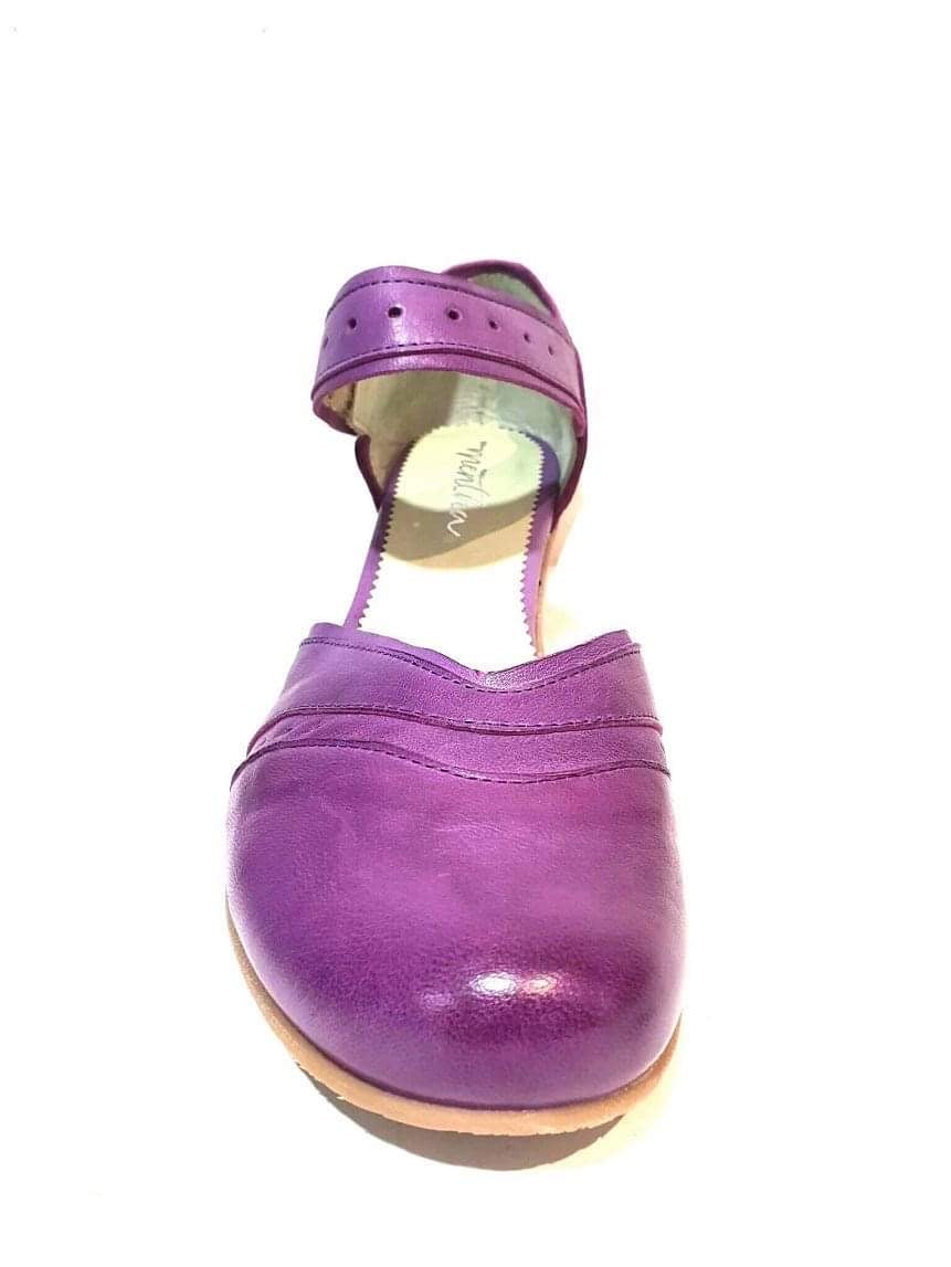 Mentha Andie Purple Leather Women’s Court Shoes Mary Jane Velcro Made In Portugal