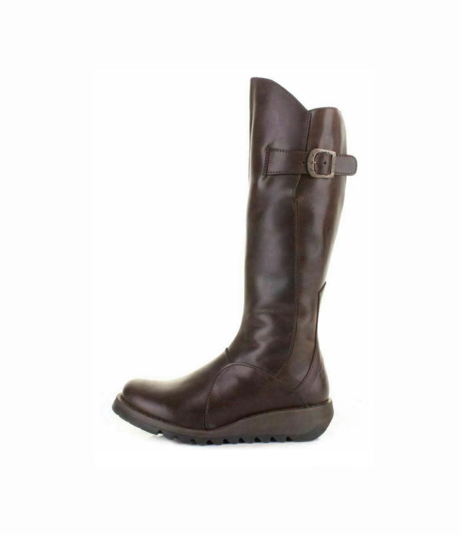 Fly London Mol 2 Dark Brown Zip Knee Wedge Hi Boots Made In Portugal