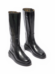 Fly London Bola503Fly Black Leather Zip Knee High Boot Made In Portugal