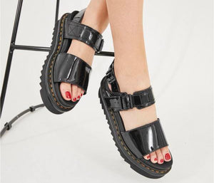 Dr. Martens Voss Black Patent Lamper 2 Buckle Sandal