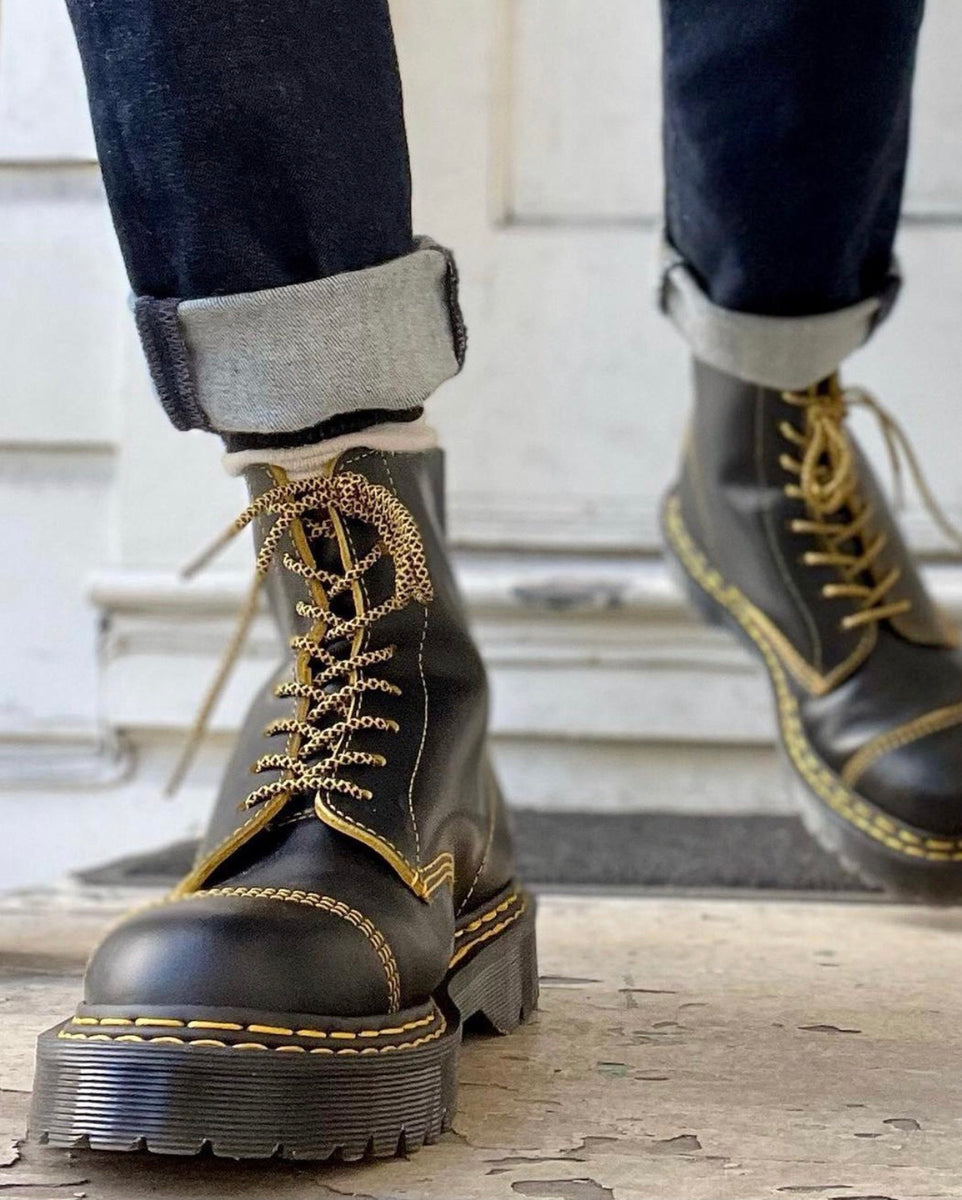 Dr. Martens 1460 Black Yellow Pascal Bex Double Stitch 8 Eyelet Boot ...